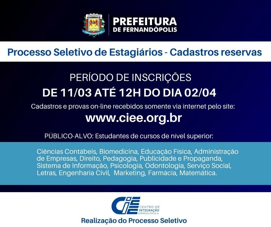 Prefeitura Abre Inscrições Para Processo Seletivo De Estagiários ...